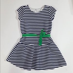 Gymboree blue and white dress with green belt
